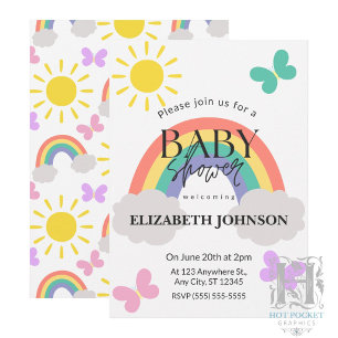 Kleine Sonnenschein & Regenbogen Babyshower-Einlad Einladung