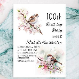 Kleine Spatzen Kirschblüten Frühling 100. Geburtst Einladung