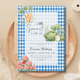 Kleine Sprossen Blaue Gingham Baby-Party Einladung