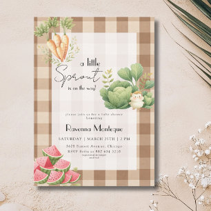 Kleine Sprossen-Braun-Gingham-Baby-Party Einladung