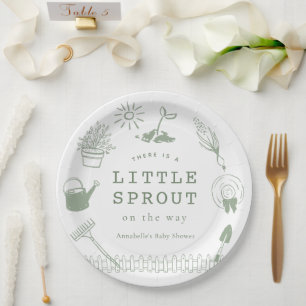 Kleine Sprossen Handgezeichneter Garten Baby Showe Pappteller