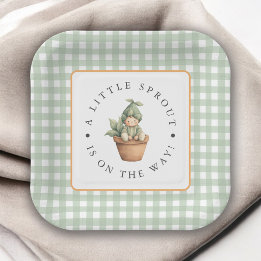 Kleine Sprossen-Sage-Gingham-Baby-Party Pappteller