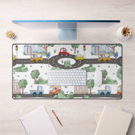 Kleine Stadt & Autos farbenfrohe Muster Kinder Schreibtischunterlage