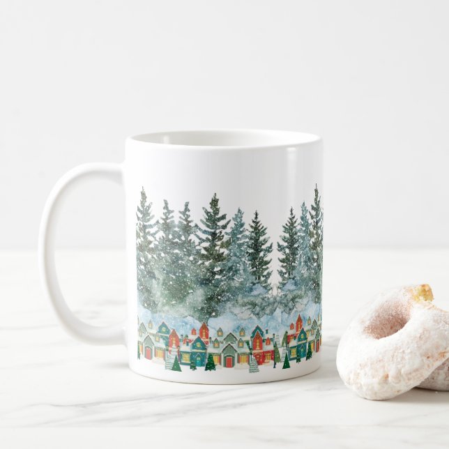 Kleine Stadt im Winter Tasse (Mit Donut)