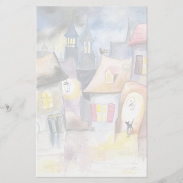 Kleine Stadt nachts Briefpapier (Vorderseite)