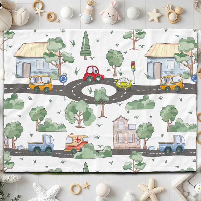 Kleine Stadt und Autos farbenfrohe Muster Fleecedecke (Von Creator hochgeladen)