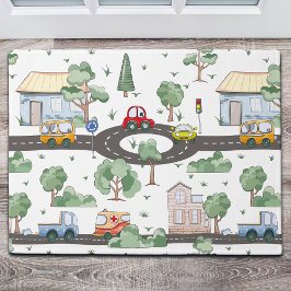 Kleine Stadt und Autos farbenfrohe Muster Fußmatte