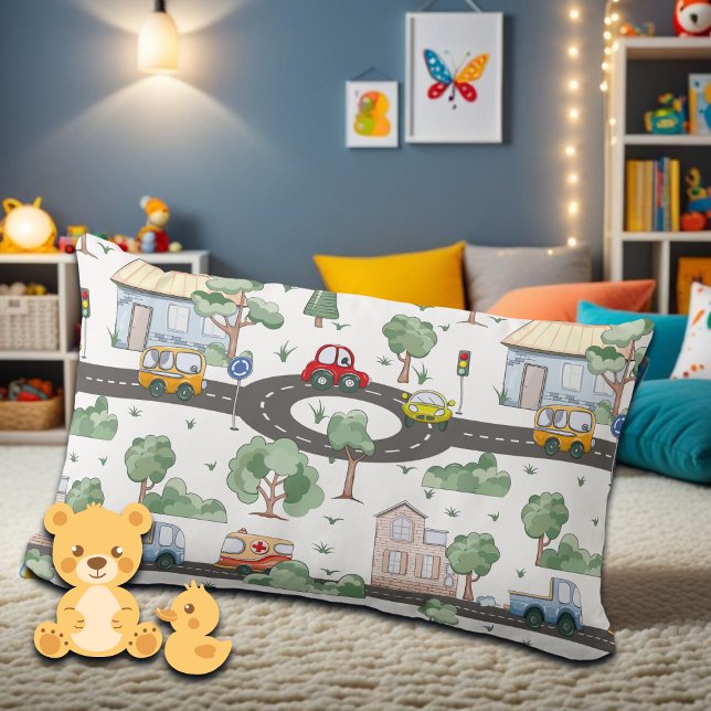 Kleine Stadt und Autos farbenfrohe Muster Lendenkissen (Von Creator hochgeladen)