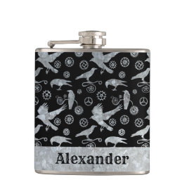 Kleine Steampunken Silberverzinkgestänge und -kräh Flachmann