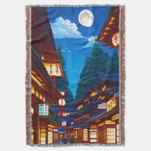 Kleine Straße in einer japanischen Stadt bei Nacht Decke