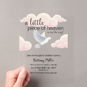 Kleine Stück vom Himmel Wolken Taube Baby Shower Acryleinladungen
