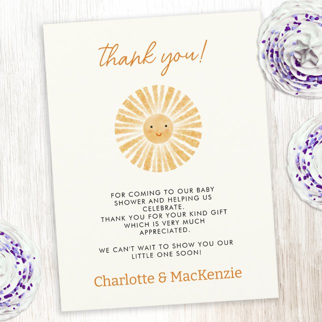 Kleine Sunshine Baby Dusche Vielen Dank Postkarte (Little ray of sunshine custom text baby shower thank you postcard)