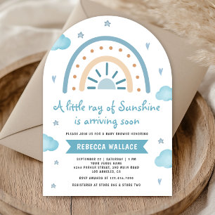 Kleine Sunshine Blue Boho Regenbogen Baby Shower E Einladung