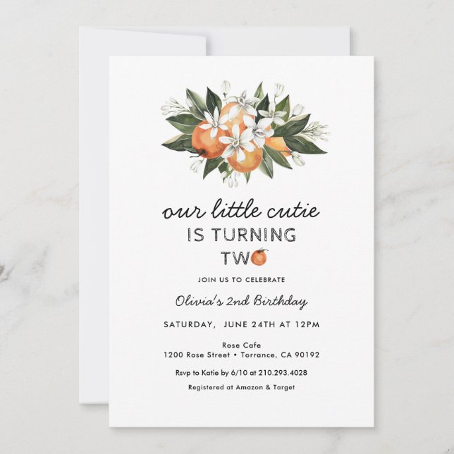 Kleine Süsse 2. Geburtstag Party drehen zwei Einladung (Vorderseite)