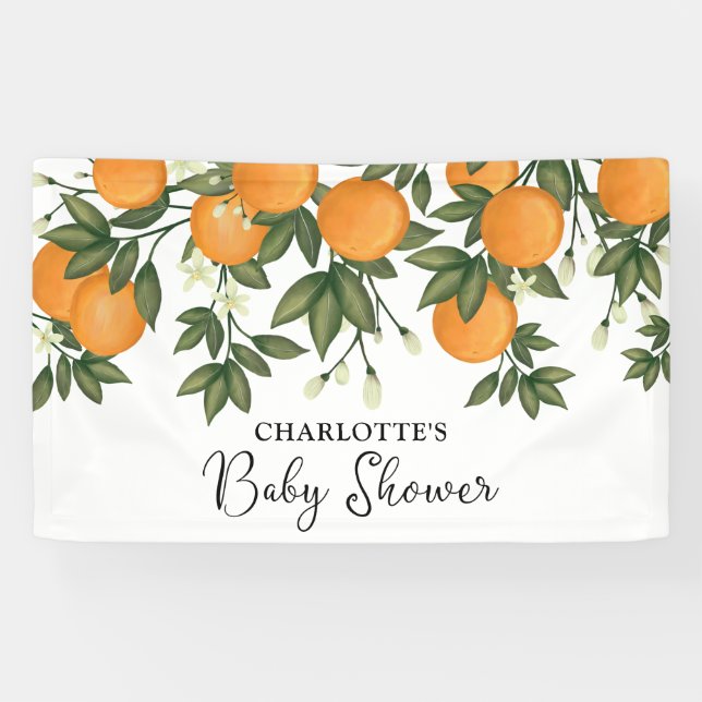 Kleine Süsse Babydusche Citrus Orange Grüne Banner (Horizontal)