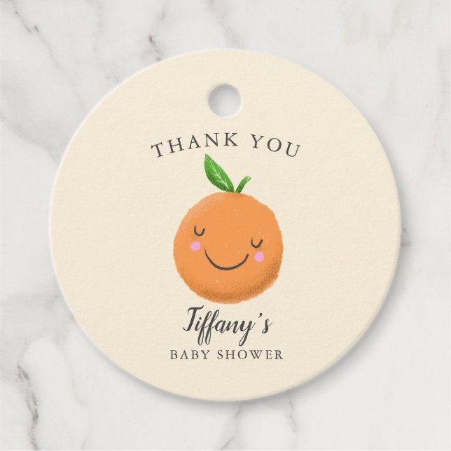 Kleine Süsse Babydusche Gelbe Clementine Geschenkanhänger (Vorderseite)