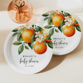 Kleine Süsse Babydusche Papierplatte Citrus Orange Pappteller