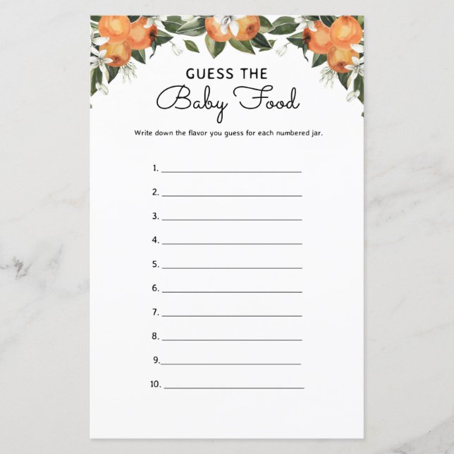 Kleine Süsse Babydusche schätzt das Baby Food Game (Vorderseite)