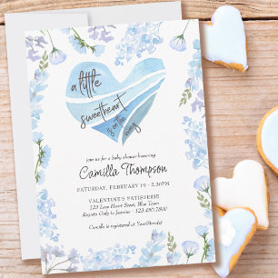 Kleine Süße Blaue Herz Blumen Baby Shower Einladung