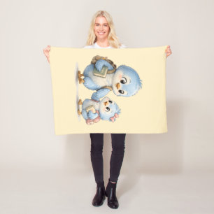 Kleine süße blaue Vogelfamilie Kuschel-Fleece-Deck Fleecedecke
