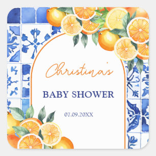 Kleine Süsse Citrus Baby Dusche Quadratischer Aufkleber