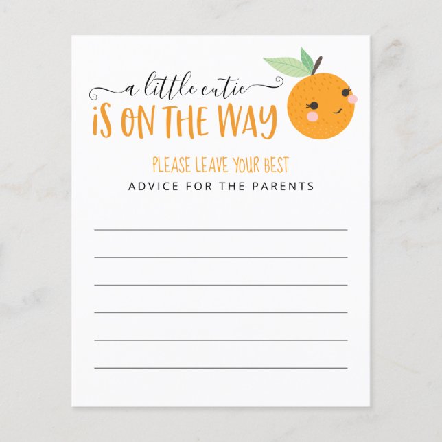 Kleine Süsse Citrus Baby Shower Game Advice Cards (Vorderseite)