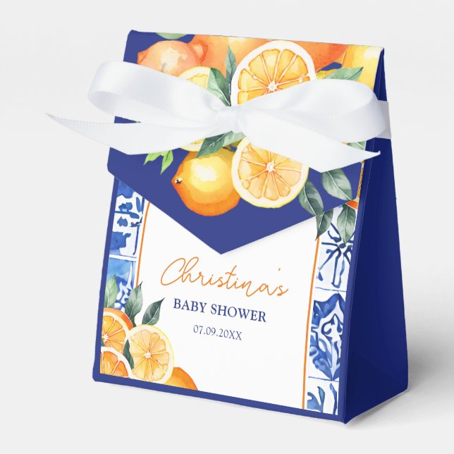 Kleine Süsse Citrus Blue Tiles Baby Dusche Geschenkschachtel (Vorderseite)