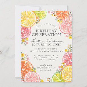 Kleine Süsse Citrus Floral Orange Geburtstagsparty Einladung