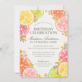Kleine Süsse Citrus Floral Orange Geburtstagsparty Einladung