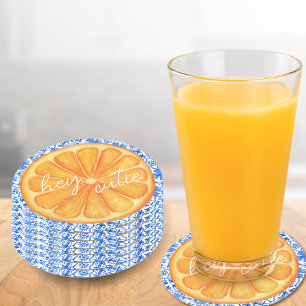 Kleine Süsse Citrus Orange Azulejo Kinderdusche Runder Pappuntersetzer