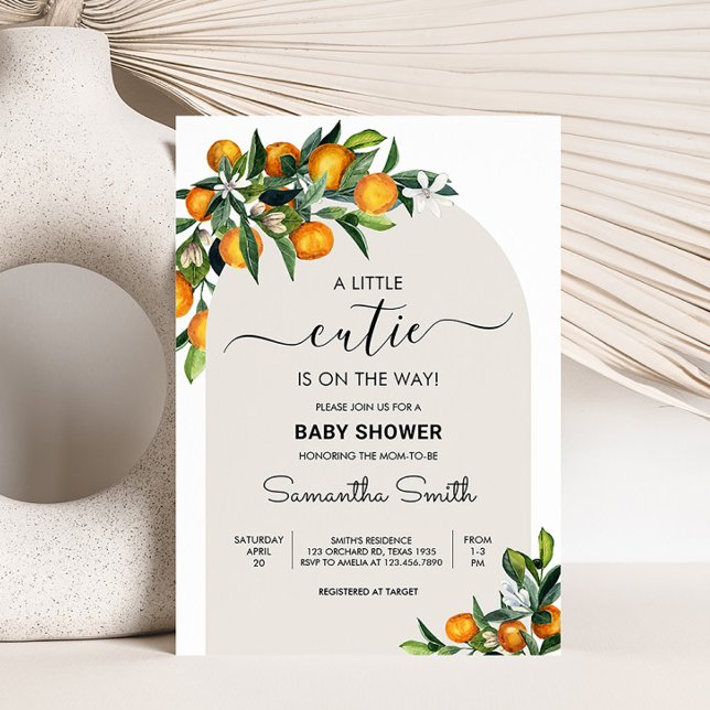 Kleine Süsse Citrus Orange Babydusche Einladung (Gender Neutral Citrus Baby Shower Invitation)