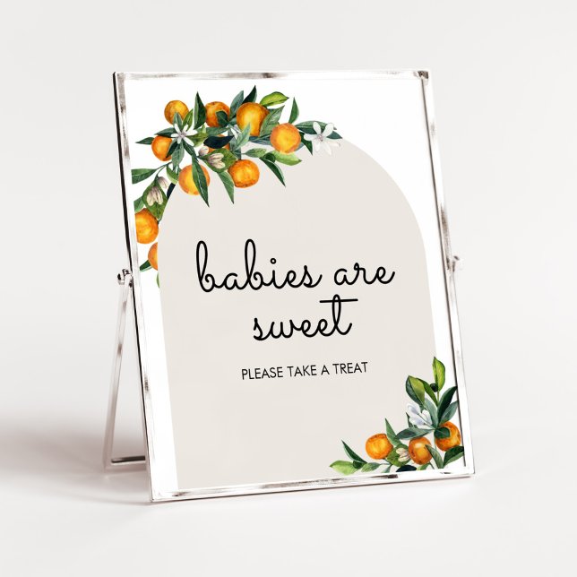 Kleine Süsse Citrus Orange Babys sind süß Poster (Gender Neutral Citrus Baby Shower Babies are Sweet Sign)
