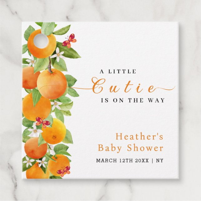 Kleine Süsse Citrus Orange Clementine Babydusche Geschenkanhänger (Vorderseite)