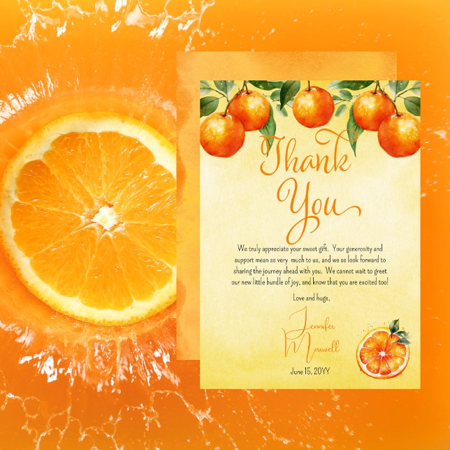 Kleine Süsse Citrus Watercolor Babydusche Dankeskarte (Little Cutie Citrus Watercolor Baby Shower Thank You Card)