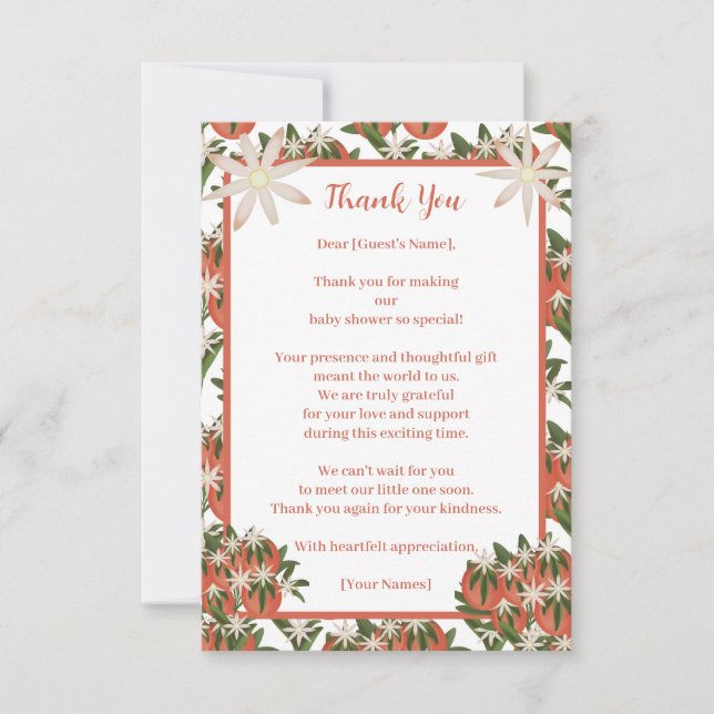 Kleine Süsse Clementine | Citrus Baby Shower Dankeskarte (Vorderseite)