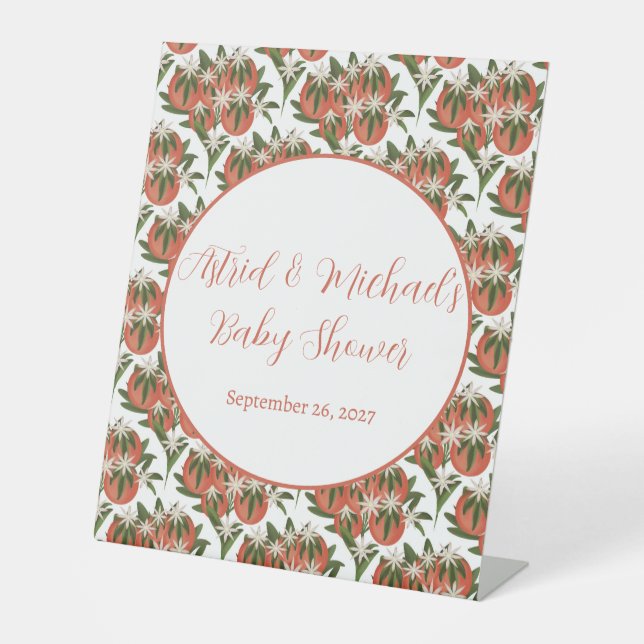 Kleine Süsse Clementine | Citrus Baby Shower Sockelschild (Vorderseite)