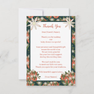 Kleine Süsse Clementine  Citrus Theme Baby Dusche Dankeskarte