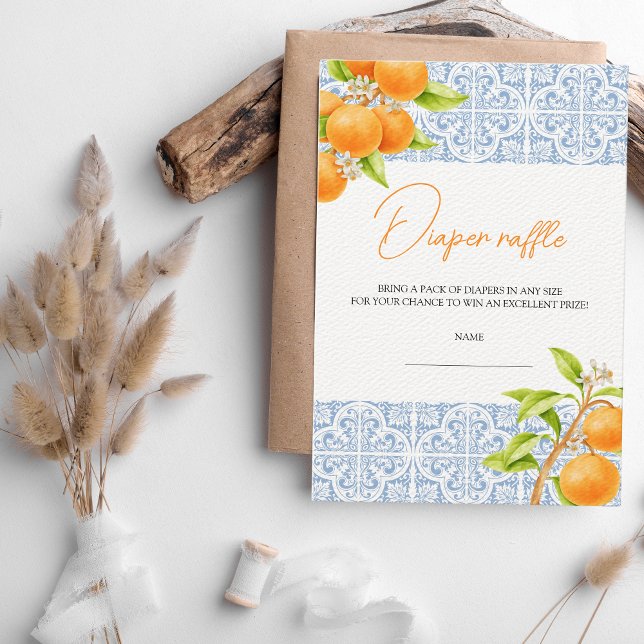Kleine Süsse Clementine Diaper Raffle Baby Dusche Begleitkarte (diaper raffle - little cutie is on the way)