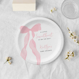 Kleine Süße Elegante Rosa Schleife Baby Shower Pappteller