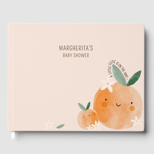 Kleine Süsse ist auf dem Weg Citrus Baby Dusche Gästebuch (Vorderseite)