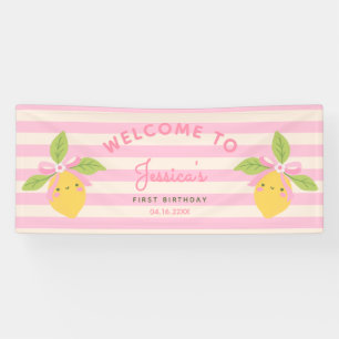 Kleine Süße Lemon Pink 1. Geburtstag WILLKOMMEN Banner