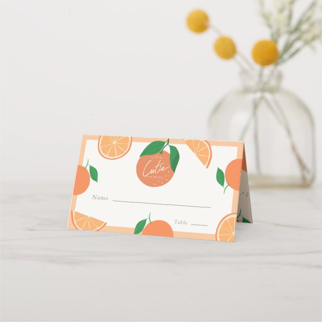 Kleine Süsse Moderne Orange Babydusche Platzkarte (Vorderseite)