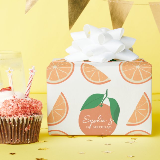 Kleine Süsse Moderner Orange Geburtstag Geschenkpapier (Geburtstagsparty)