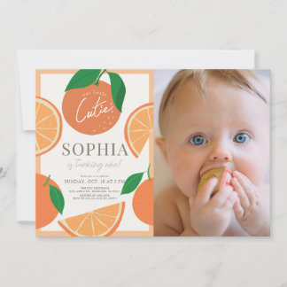 Kleine Süsse Modernes Orange 1. Geburtstag Foto Einladung