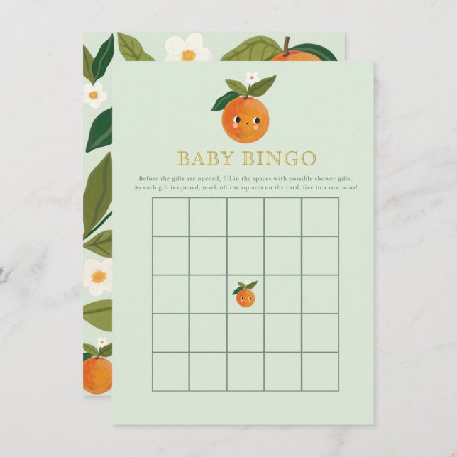 Kleine Süsse Orange Baby Duwer Game Baby Bingo Begleitkarte (Vorne/Hinten)