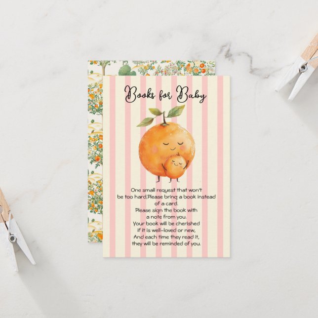 Kleine Süsse Orange Baby Shower Books für Baby Einladung (Vorderseite/Rückseite Beispiel)