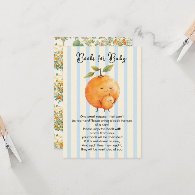 Kleine Süsse Orange Baby Shower Books für Baby Einladung (Vorderseite/Rückseite Beispiel)
