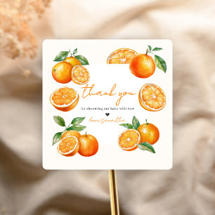 Kleine Süße Orange Baby Shower Quadratischer Aufkleber
