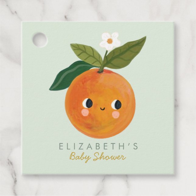 Kleine Süsse Orange Babydusche Geschenkanhänger (Vorderseite)