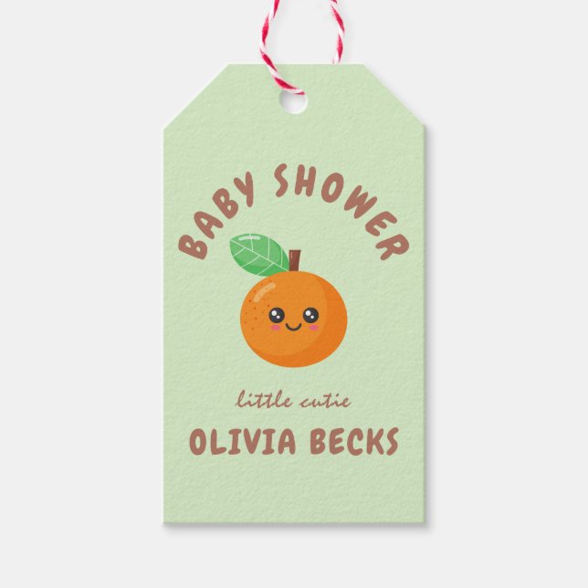 Kleine Süsse Orange Babydusche Geschenkanhänger (Vorderseite)